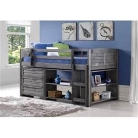 Convenience Concepts PD-790AAG-Modular-C2 Twin Size Louver Low Loft with 3 Drawer Chest & Bookcase - Antique Grey Stain HI2479518
